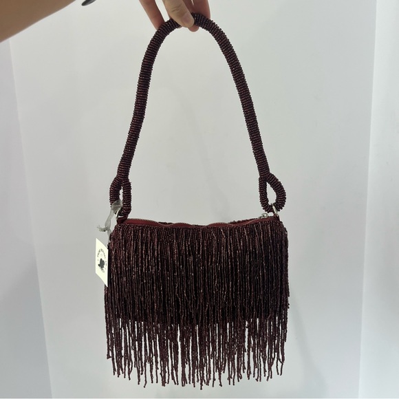 VIRAL FROM INDIA TO YOU Beaded Maroon Fringe Purse NWT - Picture 1 of 9